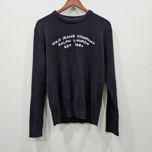 Vintage Polo Jeans Co Ralph Lauren Womens Embroidered Spellout Sweater L Black